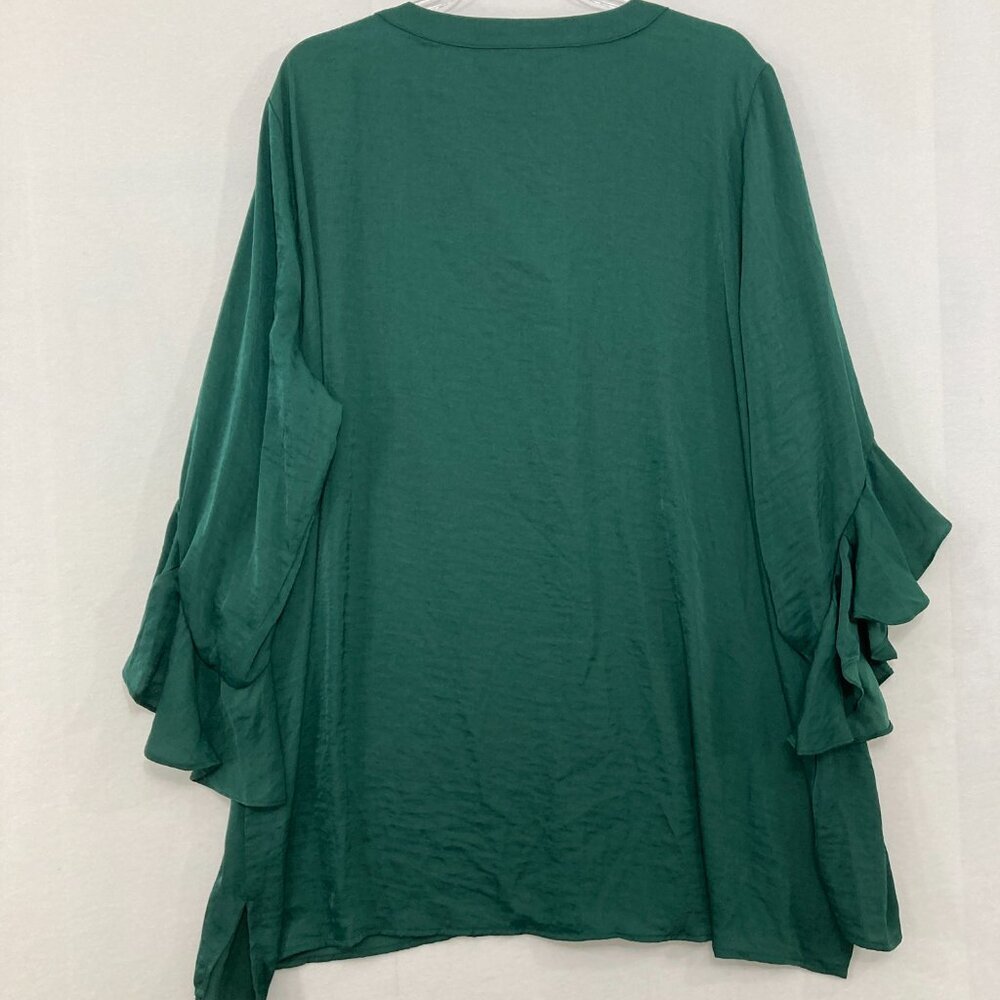 New Investments 3X Green Forest V Neck Ruffle Flare Sleeve Romantic Button Down - Picture 9 of 10